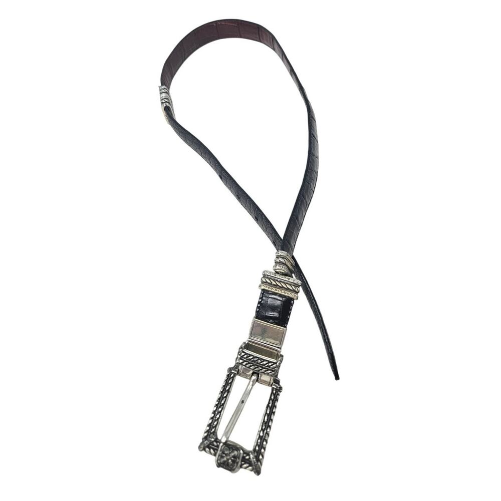 Vintage 90s Brighton M 30 Black Brown Leather Belt Reversible Preppy Classic